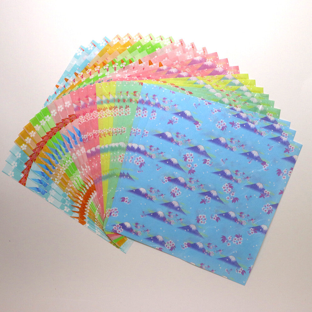 Kimono Beauty Washi Chiyogami Paper - Mt. Fuji & Origami Cranes