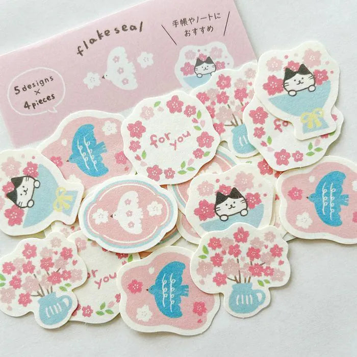 Furukawashiko Flake Seal - Sakura and Cat