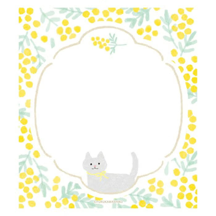 Furukawashiko Memo Pad - Cat & Mimosa