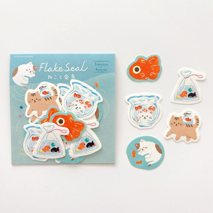 Furukawashiko Flake Seal - Cat and Goldfish