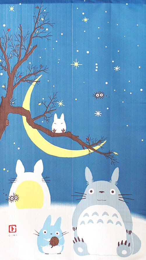 Závěs - Totoro Noren - Winter Sky & Crescent 冬空と三日月