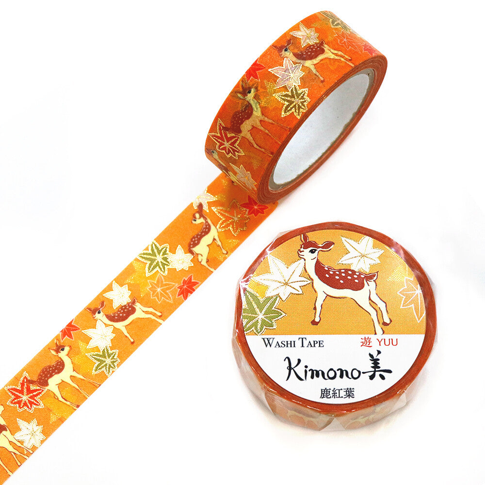 Kimono Washi Tape - Deer Autumn Leaves