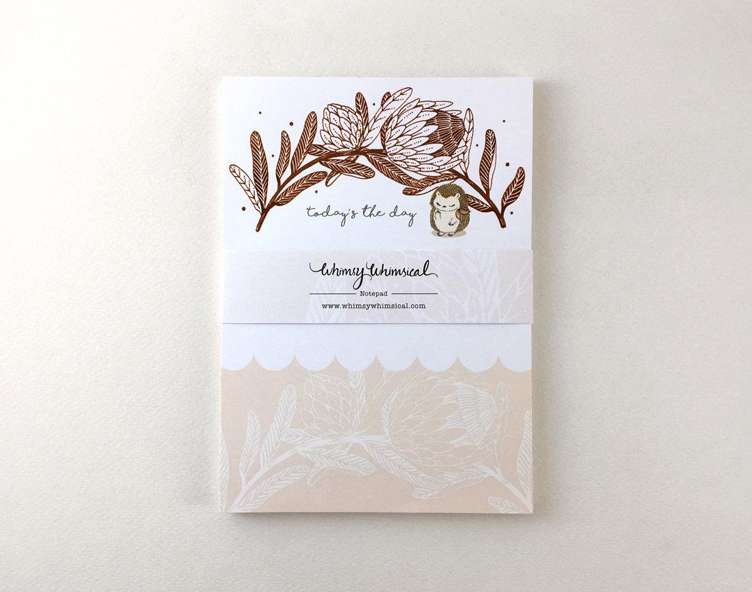 Whimsy Whimsical Copper Foil Notepad - Hedgehog & King Protea