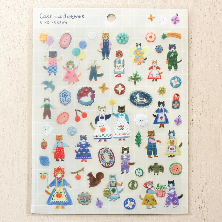 Cozyca x Aiko Fukawa PET Stickers: Cats and Buttons
