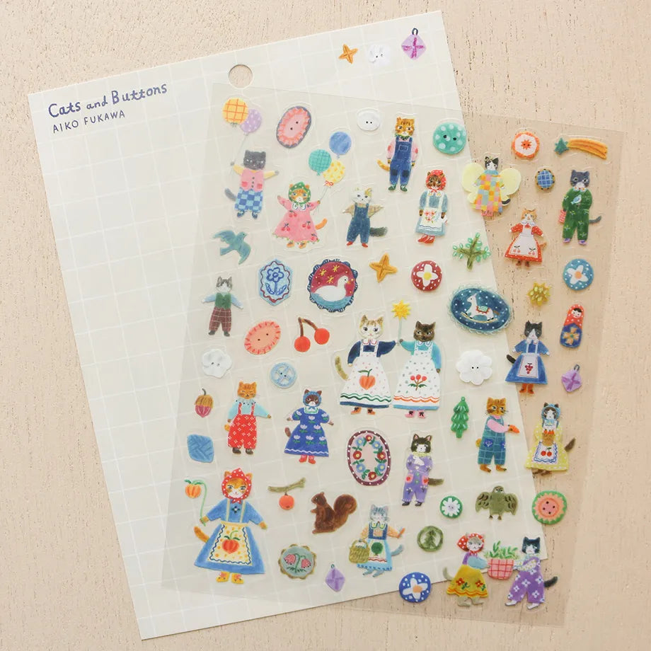 Cozyca x Aiko Fukawa PET Stickers: Cats and Buttons
