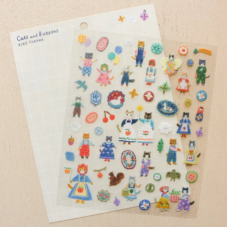 Cozyca x Aiko Fukawa PET Stickers: Cats and Buttons