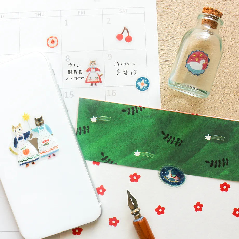Cozyca x Aiko Fukawa PET Stickers: Cats and Buttons