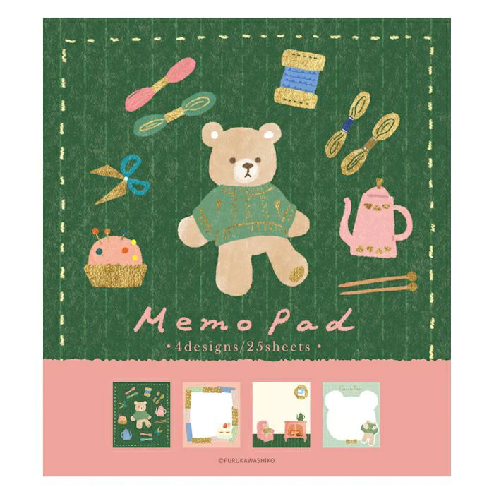 Furukawashiko Memo Pad - Teddy & Knitting
