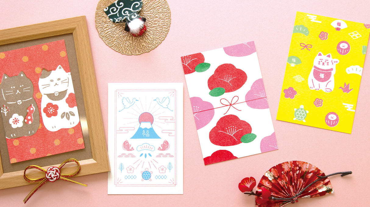 Furukawashiko Retro Printed Postcard - Camellia and Mizuhiki