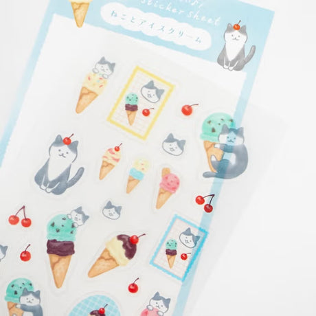 Furukawashiko Sticker Sheet - Cat & Ice-Cream