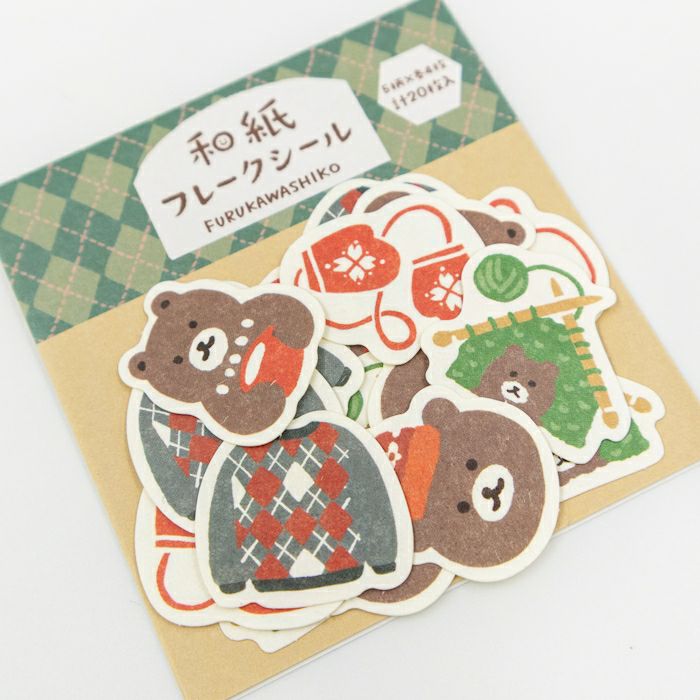 Furukawashiko Flake Seal - Bear & Knitting