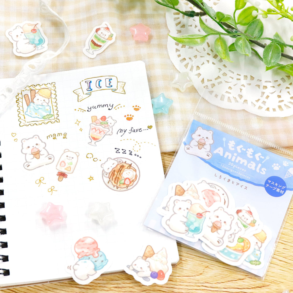 SAIEN Munching Animals Stickers - Polar Bear & Ice-cream