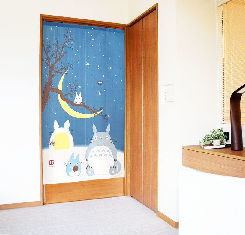 Závěs - Totoro Noren - Winter Sky & Crescent 冬空と三日月