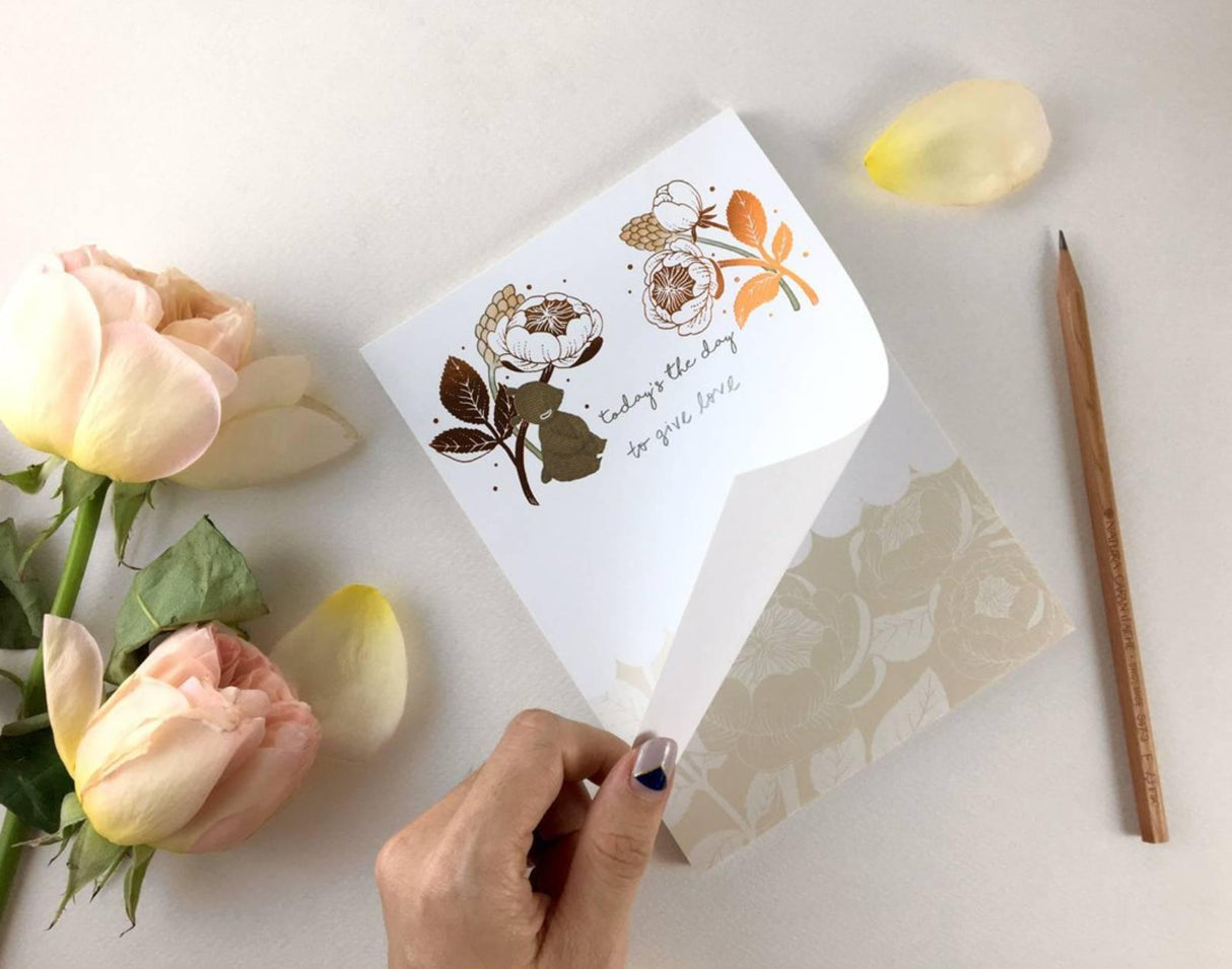 Whimsy Whimsical Copper Foil Notepad - Bear & David Austin Rose