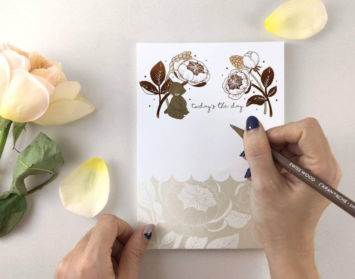 Whimsy Whimsical Copper Foil Notepad - Bear & David Austin Rose